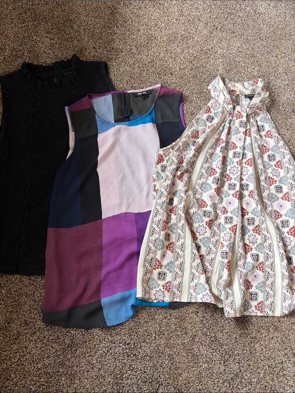 Ann Taylor/DKNY: 3 women’s sleeveless dress tops Colorblock Sleeveless  -